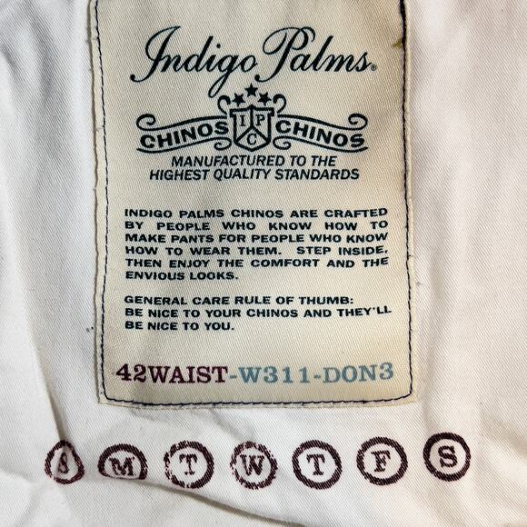 Indigo Palms Chinos Men's W42 Vintage Made in Hong Kong B35TF1T 100% Cotton Blue - Picture 2 of 13
